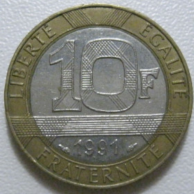 Франція Франция ^/--/^ Франція 10 франків 1991 року 43767 ^_^^^ Франция 10 франков 1991 года 43767 - фото фото фото