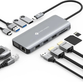 Концентратори, хаби Концентраторы, хабы ^/--/^ NOVOO USB C Hub c 2 HDMI и 11 портами для MacBook Pro/Air Huawei Surface Samsung ^_^^^ NOVOO USB C Hub c 2 HDMI і 11 портами для MacBook Pro/Air Huawei Surface Samsung - фото фото фото