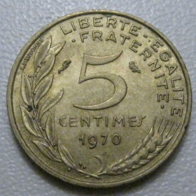 Франція Франция ^/--/^ Франція 5 сантимів 1970 року 41942 ^_^^^ Франция 5 сантимов 1970 года 41942 - фото фото фото