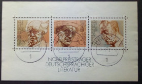 НДР, ФРН ГДР, ФРГ ^/--/^ Германия 1978 Блок Нобелевские лауреаты литературы, гашеный ^_^^^ Німеччина 1978 Блок Нобелівські лауреати літератури, гашений - фото фото фото