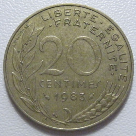 Франція Франция ^/--/^ Франція 20 сантимів 1983 року 43614 ^_^^^ Франция 20 сантимов 1983 года 43614 - фото фото фото