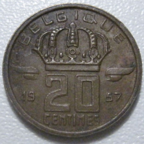 Бельгія Бельгия ^/--/^ Бельгія 20 сантимів 1957 року 42239 ^_^^^ Бельгия 20 сантимов 1957 года 42239 - фото фото фото