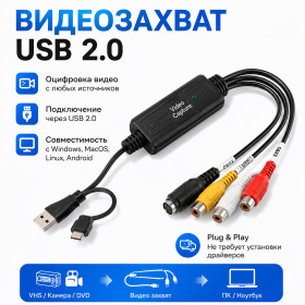 USB гаджети USB гаджеты ^/--/^ USB Type-C карта видеозахвата 2 в 1 AV RCA S-Video на USB / Type-C, видео граббер для оцифровки VHS, камер, приставок, OBS ^_^^^ USB Type-C карта відеозахоплення 2 в 1 AV RCA S-Video на USB / Type-C, відео граббер для оцифровки VHS, камер, приставок, OBS - фото фото фото