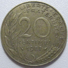 Франція Франция ^/--/^ Франція 20 сантимів 1987 року 43631 ^_^^^ Франция 20 сантимов 1987 года 43631 - фото фото фото