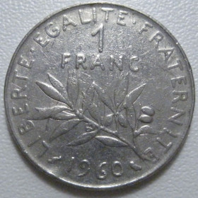 Франція Франция ^/--/^ Франція 1 франк 1960 року 43687 ^_^^^ Франция 1 франк 1960 года 43687 - фото фото фото
