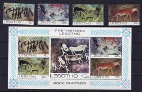 Фауна Фауна ^/--/^ Фауна . Лесото 1983  г MNH - наскальные  рисунки ^_^^^ Лісото 1983 MNH - наскальні малюнки - фото фото фото