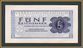 Німеччина Германия ^/--/^ Германия 5 рейхсмарок 1944 P-M /--/ 39 a-UNC / UNC ^_^^^ Німеччина 5 рейхсмарок 1944 P-M /--/ 39 a-UNC / UNC - фото фото фото