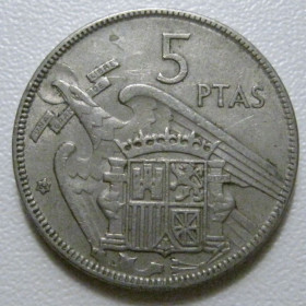 Іспанія Испания ^/--/^ Іспанія 5 песет 1957  (1962) року 41741 ^_^^^ Испания 5 песет 1957 (1962) года 41741 - фото фото фото