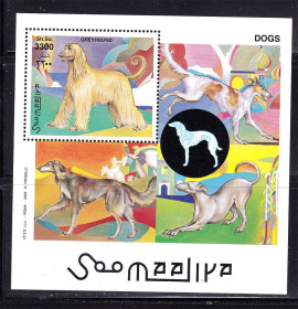 Фауна Фауна ^/--/^ Фауна .  Сомали 2003 г  MNH  - блок - собаки , борзые и гончие - ^_^^^ Сомалі 2003 р MNH - блок - собаки, борзі і гончі - - фото фото фото