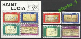 Острівні держави Островные государства ^/--/^ Сент Люсия 1980 филвыставка первые письма 4 /--/ м.бл. ^_^^^ Сент-Люсія 1980 філвиставка перші листи 4 /--/ м.бл. - фото фото фото