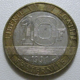 Франція Франция ^/--/^ Франція 10 франків 1991 року 43770 ^_^^^ Франция 10 франков 1991 года 43770 - фото фото фото
