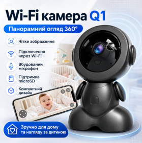 Камери відеоспостереження Камеры видеонаблюдения ^/--/^ Поворотная видеокамера от USB 360° Q /--/ 1, Черная / Цифровая видеоняня с микрофоном / Проводная камера наблюдения для детей и животных ^_^^^ Поворотна відеокамера від USB 360° Q /--/ 1, Чорна / Цифрова відеоняня з мікрофоном / Провідна камера спостереження для дітей і тварин - фото фото фото