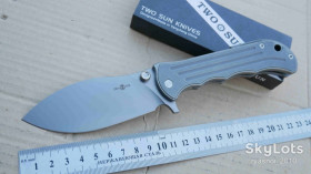Ножі, мультітули Ножи, мультитулы ^/--/^ TwoSun TS /--/ 458-Titanium, S /--/ 90 /--/ V Sand blast, Wong Design, Ceramic ball bearing, Flipper, Outdoor, Tactical, EDC, Liner Lock - фото фото фото