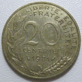 Франція Франция ^/--/^ Франція 20 сантимів 1981 року 43596 ^_^^^ Франция 20 сантимов 1981 года 43596 - фото фото фото