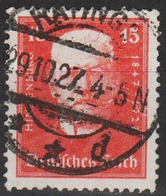 Веймарська республіка Веймарская республика ^/--/^ 1927 - Німеччина - 80 років Гінденбурга 15 Mi.404 _3,0 € _гаш ^_^^^ 1927 - Германия - 80 лет Гинденбурга 15 Mi.404 _3,0 € _гаш - фото фото фото