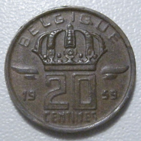 Бельгія Бельгия ^/--/^ Бельгія 20 сантимів 1959 року 42251 ^_^^^ Бельгия 20 сантимов 1959 года 42251 - фото фото фото
