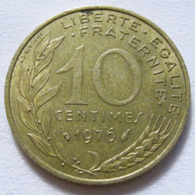 Франція Франция ^/--/^ Франція 10 сантимів 1976 року #6 /--/ П /--/ 1332 ^_^^^ Франция 10 сантимов 1976 года #6 /--/ П /--/ 1332 - фото фото фото