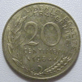 Франція Франция ^/--/^ Франція 20 сантимів 1984 року 43617 ^_^^^ Франция 20 сантимов 1984 года 43617 - фото фото фото