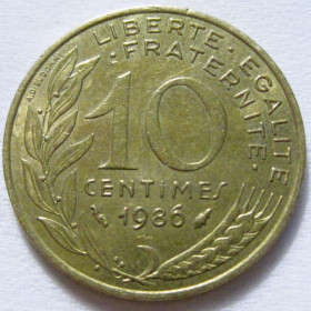 Франція Франция ^/--/^ Франція 10 сантимів 1986 року #6 /--/ П /--/ 1354 ^_^^^ Франция 10 сантимов 1986 года #6 /--/ П /--/ 1354 - фото фото фото