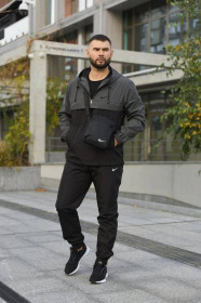 Куртки Куртки ^/--/^ Комплект мужской Nike: анорак &amp;quot;President&amp;quot; серо-черный + штаны &amp;quot;President&amp;quot; черные - фото фото фото