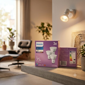 Лампи, лампочки Лампы, лампочки ^/--/^ Світлодіодні лампи Philips LED GU /--/ 10 3 /--/ W  (35 /--/ W) 3000 /--/ K Тепле світло  (упаковка 3 шт.) ^_^^^ Светодиодные лампы Philips LED GU /--/ 10 3 /--/ W (35 /--/ W) 3000 /--/ K Тёплый свет (упаковка 3 шт.) - фото фото фото