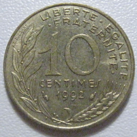 Франція Франция ^/--/^ Франція 10 сантимів 1992 року 43552 ^_^^^ Франция 10 сантимов 1992 года 43552 - фото фото фото