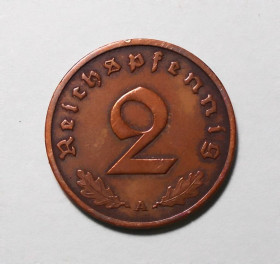 Германія (-) Германия (-) ^/--/^ Германия 3 Рейх 2 пфенниг  (рейхспфенниг) 1937 А ^_^^^ Німеччина 3 Рейх 2 пфеніг (рейхспфеніг) 1937 А - фото фото фото