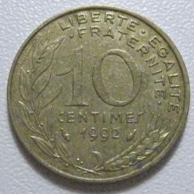Франція Франция ^/--/^ Франція 10 сантимів 1992 року 1414 ^_^^^ Франция 10 сантимов 1992 года 1414 - фото фото фото