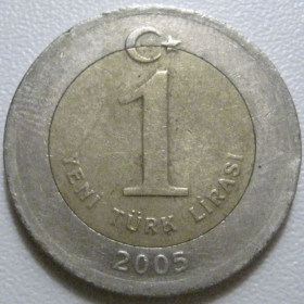 Туреччина Турция ^/--/^ Туреччина 1 нова ліра 2005 року 41052 ^_^^^ Турция 1 новая лира 2005 года 41052 - фото фото фото
