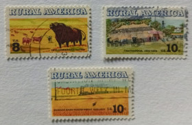 Північна Америка Северная Америка ^/--/^ США 1973 Деревенская Америка, гашеные ^_^^^ США 1973 Рогота худоба, гашена - фото фото фото