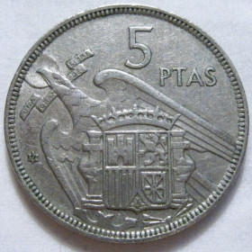 Іспанія Испания ^/--/^ Іспанія 5 песет 1957  (1959) року #6 /--/ П /--/ 1868 ^_^^^ Испания 5 песет 1957 (1959) года #6 /--/ П /--/ 1868 - фото фото фото