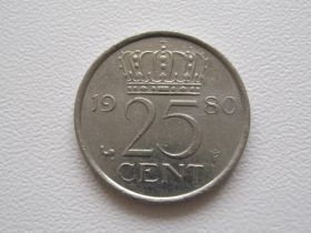 Нідерланди Нидерланды ^/--/^ Нидерланды 25 центов 1980 года 23310 ^_^^^ Нідерланди 25 центів 1980 року 23310 - фото фото фото