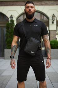 Шорти Шорты ^/--/^ Комплект мужской Nike: поло черное + шорты черные + борсетка черная ^_^^^ Комплект чоловічий Nike: поло чорне + шорти чорні + борсетка чорна - фото фото фото