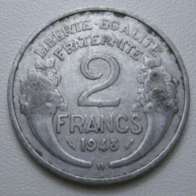 Франція Франция ^/--/^ Франція 2 франка 1948 року B 42118 ^_^^^ Франция 2 франка 1948 года B 42118 - фото фото фото