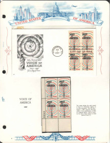 Північна Америка Северная Америка ^/--/^ США 1967  г - квартблок MNH + КПД  ХМК с квартблоком  -  радиостанция ГОЛОС АМЕРИКИ ^_^^^ 1967 — квартблок MNH + ККД ХМК з квартблоком — радіостанція ГОЛОС АМЕРИКИ - фото фото фото
