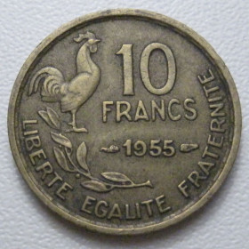Франція Франция ^/--/^ Франція 10 франків 1955 року 42137 ^_^^^ Франция 10 франков 1955 года 42137 - фото фото фото