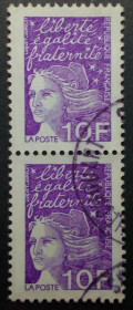 Франція Франция ^/--/^ Франция 1997 стандарт 10.00 Fr., сцепка, гашеная  (КЦ=4 евро) ^_^^^ Франція 1997 стандарт 10.00 Fr., зчіпка, гашена (КЦ = 4 євро) - фото фото фото