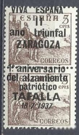 Іспанія Испания ^/--/^ Испания локал Зарагоза Тафалла 1937 всадник не почтовая марка 2 х 5 cent 2 /--/ х /--/ 1 /--/ м. ^_^^^ Іспанія локал Зарагоза Тафалла 1937 вершник не поштова марка 2 х 5 cent 2 /--/ х /--/ 1 /--/ м. - фото фото фото