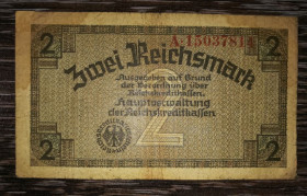 Німеччина Германия ^/--/^ GERMANY Німеччина 2 окупаційні рейхсмарки 1940 1945, 2-й випуск, 8 цифр в № ^_^^^ GERMANY Германия 2 оккупационные рейхсмарки 1940 1945, 2 выпуск, 8 цифр в No - фото фото фото