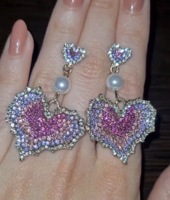 Сережки Серьги ^/--/^ Стильні сережки стрази Сердечки з 1 грн ^_^^^ Стильные серьги бижутерия сердечки - фото фото фото