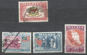 Малайзія Малайзия ^/--/^ Малайя федерация 1957 карта герб флора деревья 4 /--/ м.гаш. ^_^^^ Малайя федерація 1957 карта герб флора дерева 4 м. гаш. - фото фото фото