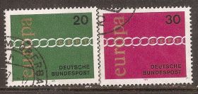 НДР, ФРН ГДР, ФРГ ^/--/^ ФРГ 1971 Sc.1065-66, Mi.675-76 used Общеевропейский выпуск ПОЛНАЯ серия ^_^^^ ФРН 1971 Sc.1065-66, Mi.675-76 used Загальноєвропейський випуск Повна серія - фото фото фото