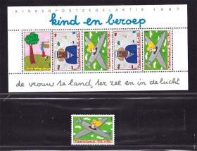 Транспорт Транспорт ^/--/^ Авиация .  Нидерланды   1987 г MNH - блок + марка ^_^^^ Нідерланди 1987 MNH - блок + марка - фото фото фото