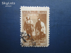 Балканський півострів Балканский полуостров ^/--/^ Марка Албанія 1958 50 річниця битви при Машкуллоре 2.5 лек гаш ^_^^^ Марка Албания 1958 50 годовщина битвы при Машкуллоре 2.5 лек гаш - фото фото фото