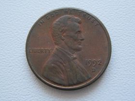 Обігові Обиходные ^/--/^ США 1 цент 1992 года D 21508 ^_^^^ США 1 цент 1992 року D 21508 - фото фото фото