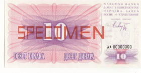 Балканський півострів Балканский полуостров ^/--/^ Босния и Герцеговина 10 динаров 1992 1993 Сараево штамп Образец, Specimen ^_^^^ Боснія і Герцеговина 10 динарів 1992 1993 Сараєво штамп Зразок, Specimen - фото фото фото