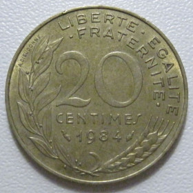 Франція Франция ^/--/^ Франція 20 сантимів 1984 року 43618 ^_^^^ Франция 20 сантимов 1984 года 43618 - фото фото фото