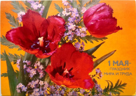 СРСР СССР ^/--/^ Открытка 1 Мая - праздник мира и труда! Худ. Дергилев Министерство связи СССР 1987 /--/ г Тюльпаны Чистая ^_^^^ Листівка 1 Травня - свято миру і праці! Худ. Дергілев Міністерство зв'язку СРСР 1987 Тюльпани Чиста - фото фото фото