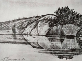 Картини, Гравюри, Живопис та Графіка Картины, Гравюры, Живопись и Графика ^/--/^ Актово. Скалы. возле Вознесенска графика 20*15 см. ^_^^^ Актово. Скелі біля Вознесенська графіка 20*15 см. - фото фото фото