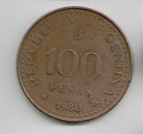 Аргентина Аргентина ^/--/^ Южная Америка. Монета Аргентина 100 песо 1980 года (магнитная) ^_^^^ Південна Америка. Монета Аргентина 100 песо 1980 (магнітна) - фото фото фото